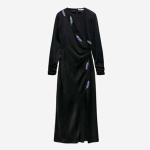 ZARA black satin midi dress